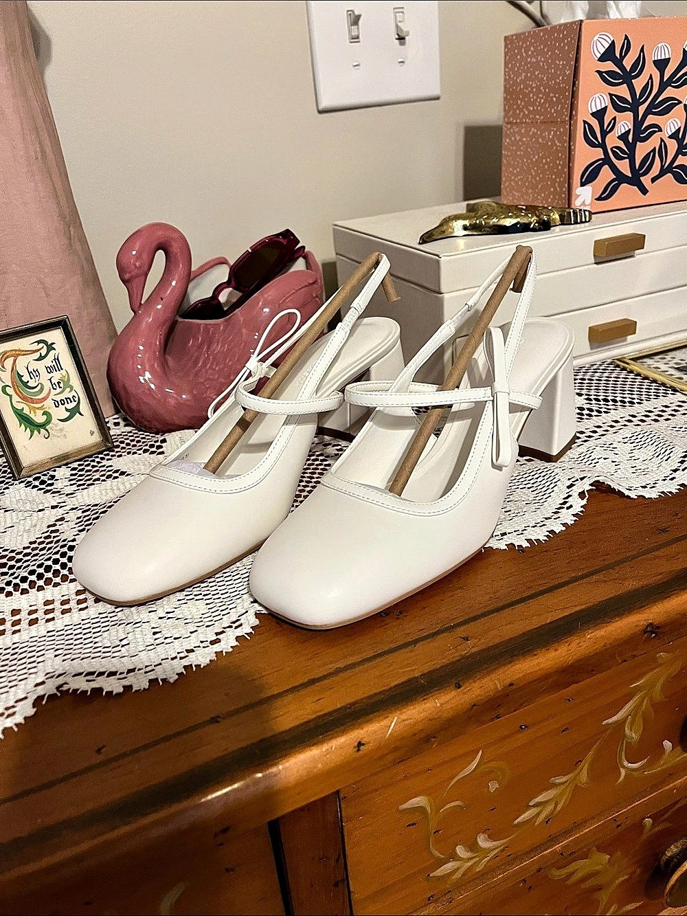 Charles & Keith Bow Slingback Mary Jane Pumps White